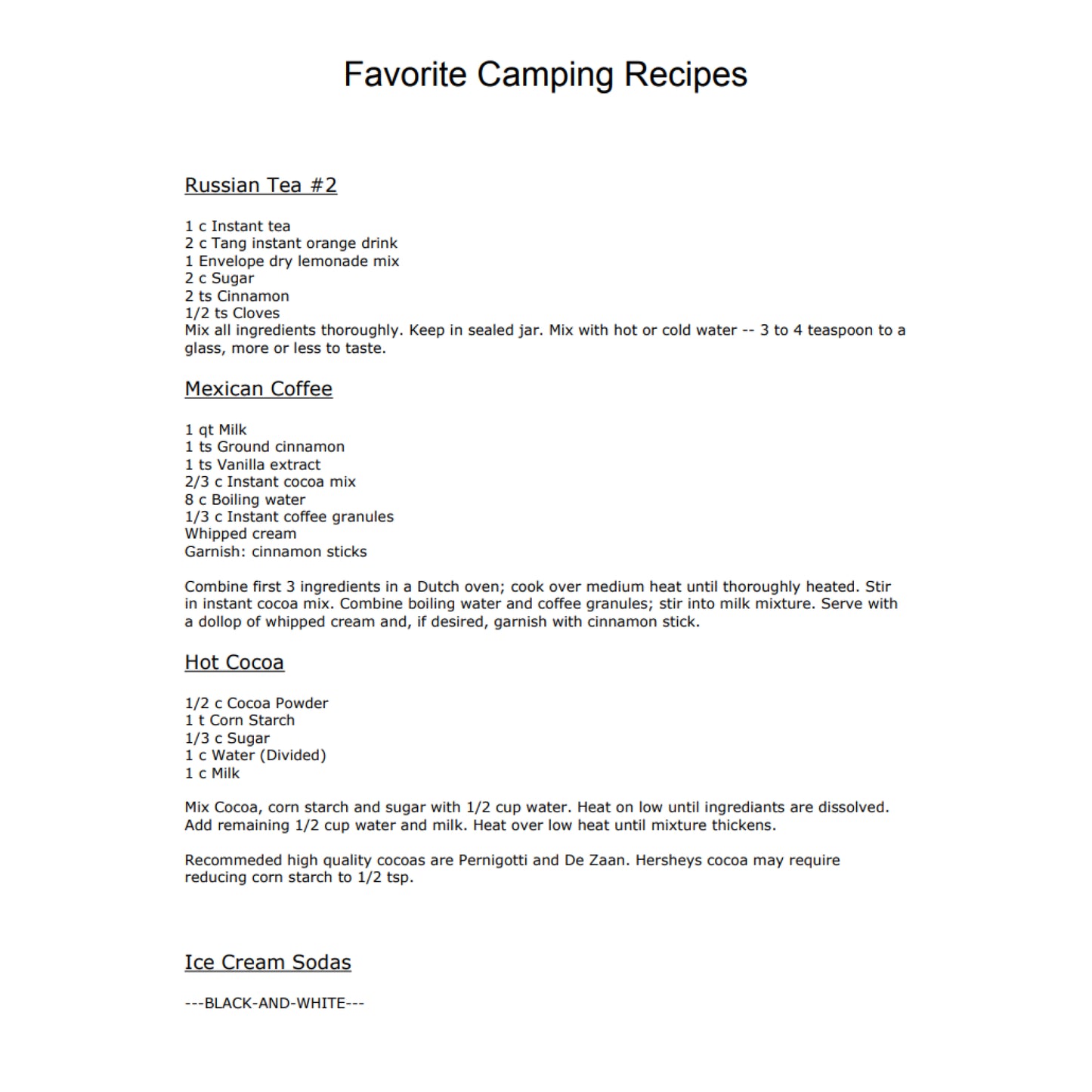 Favorite Camping Recipes