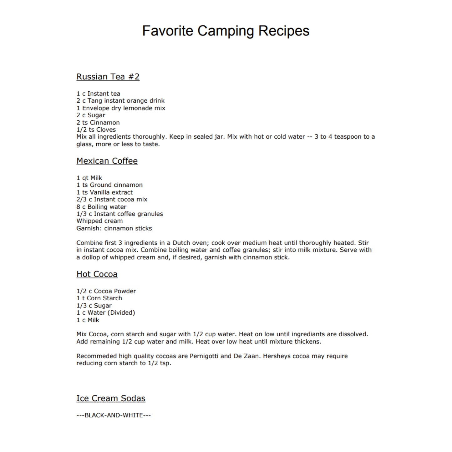 Favorite Camping Recipes